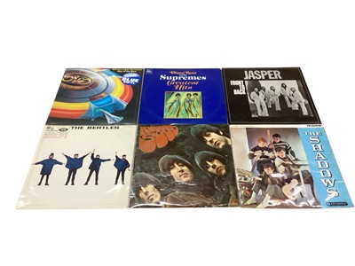 Lot 2766 - Vintage case of LP records including Beatles 'Help', PMC 1255, outline Mono sleeve with 'Sold in the UK' label, excellent very good, 'Rubber Soul', PMC 1267, with 'Sold in the UK' on label, exce...