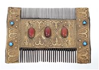 Lot 575 - Unusual Eastern hair comb with embossed yellow...