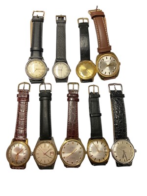 Lot 311 - Group of nine vintage wristwatches on leather straps to include two Nivada, two Paul Jobin, Lucerne Lever automatic, Diantus, Talis automatic, Titus matic and Delkar super automatic