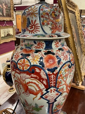 Lot 24 - Pair of Japanese Imari table lamps with shades
