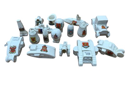 Lot 2368 - Collection of First World War interest crested ware to include tanks, Zeppelin bombs and ships, (1 box).