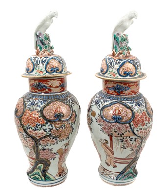 Lot 34 - Large pair of 19th century Japanese Imari vases and cover