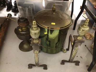 Lot 5155 - Pair Adam-style brass and iron fire dogs and metalware