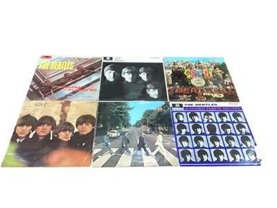 Lot 2708 - Six Beatles LPs - Please Please Me - PMC 1202 with 33⅓ on label Ex/VG, with the Beatles - PMC 1206, Ex/VG, Beatles for Sale - PMC 1240, Ex/G, A Hard Day's Night, stereo pressing on French Odeon...