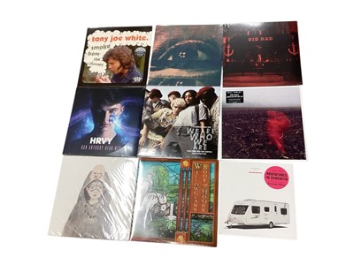 Lot 2710 - Box of modern LPs and 12" singles that appear brand new (some sealed) including Lonely the Brave, Little Hours, Priscilla Block, David Guetta, Yeasayer, Sarah Neufeld, Sea of Bees, Duncan Reid...
