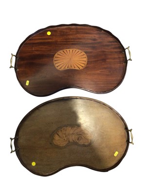 Lot 5163 - Two Edwardian inlaid mahogany trays with brass handles