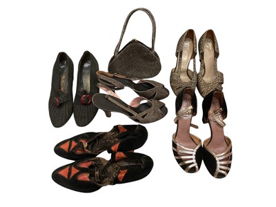 Lot 2576 - Selection of 1920's & 1930's & later shoes, makes include shoes with matching handbag by Rayne / Waldybag, Lilly & Skinner, Barretts, G. G.Pitman and others.