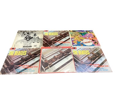 Lot 2713 - Selection of Beatles LPs and related solo albums including 'A Collection of Beatles Oldie - Factory Sample Sticker, VG/VG, Revolver XEX 605-2, XEX 606-2, Please, Please, Me (3 copies), A Hard Da...