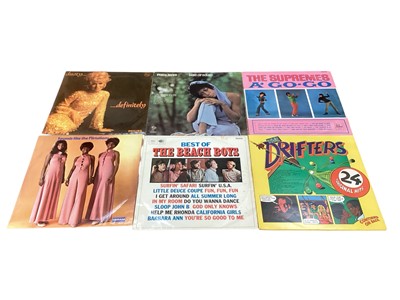 Lot 2725 - Box of LP records including Dusty Springfield, Freda Payne, Supremes, Beach Boys, Seekers, Jeannie C Riley and Sandy Posey. Also included is a Retri Musique singles case with 45s by Dusty Springf...