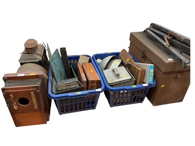 Lot 2864 - Large antique plate slide projector and accessories