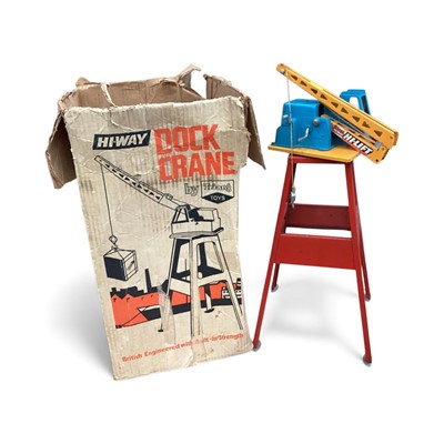 Lot 2116 - Triang vintage tin plate locomotive and Highway high lift crane, with box (2)