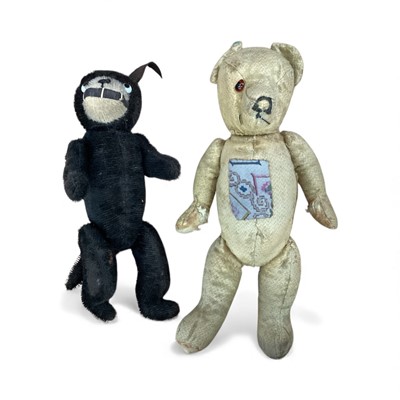 Lot 2117 - Early teddy bear with stitched nose very well loved and vintage felix the cat (2)