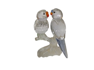 Lot 2378 - Swarovski Crystal Budgies on a branch, boxed