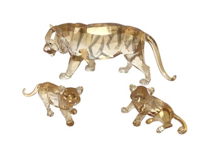 Lot 2381 - Swarovski Crystal Tiger and two cubs, all boxed (3)