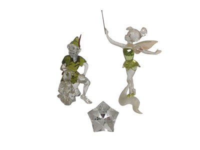 Lot 2382 - Swarovski Crystal Disney Peter Pan and Tinkerbell plus Peter Pan plaque, all boxed (3)