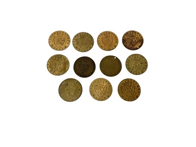 Lot 520 - World - Mixed coinage to include G.B. 19th century advertising brass Guinea Tokens, J. Sainsbury's & other scarcer issues noted (N.B. Total 118), Royal Mint proof year sets 1977, 1981, Jerse...