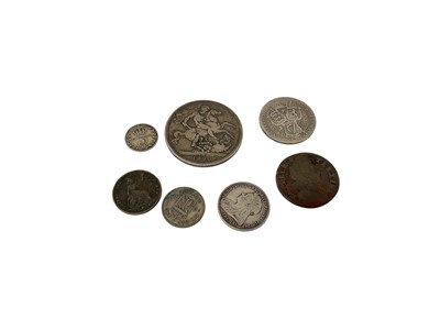 Lot 526 - World - Mixed coinage to include silver Victoria JH Crowns 1890 VG, two damaged silver pocket watches & other coins (Qty)