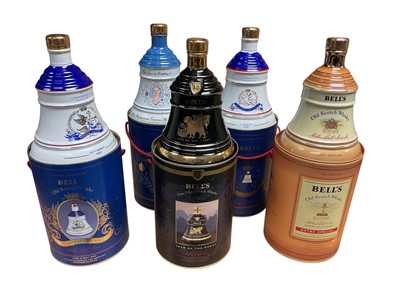 Lot 3096 - Five Bell's Old Scotch Whisky 75cl Bottles in original cardboard tubes, Year of the Sheep, Ninetieth birthday of the Queen Mother, Birth of Princess Beatrice, Birth of Princess Eugenie and Extra...