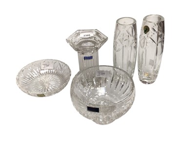 Lot 2399 - Waterford Crystal Marquis Pillar candlestick, 15.5cm high, together with a pedestal bowl, shallow dish and pair of vases (5)