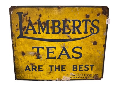 Lot 3101 - Vintage Lamberts teas are the best, enamel advertising sign. 76.5 x 60cm