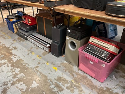 Lot 2777 - Large quantity of audio equipment including radios, turn tables, CD Walkmans, pair of Wharfedale speakers, Bang & Olufsen Beocenter, etc