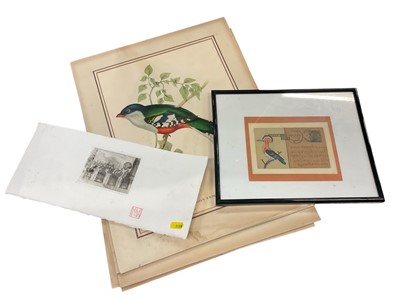 Lot 260 - Interesting Indian painted envelope, 1936 and birds prints hand coloured