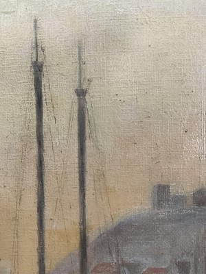 Lot 34 - English School oil on board, harbour scene, 34.5cm x 16.5cm, framed