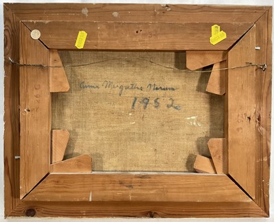 Lot 31 - Mid 20th century oil on canvas, a Continental coastal town, signed with initials and dated 1952, 25cm x 33cm, framed