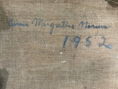 Lot 31 - Mid 20th century oil on canvas, a Continental coastal town, signed with initials and dated 1952, 25cm x 33cm, framed