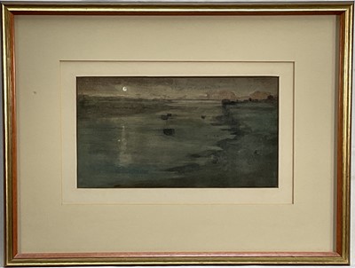 Lot 29 - Henry Boddington (1849-1925) watercolour, Pas de Calais at night, inscription attached verso, 14cm x 25cm, glazed frame