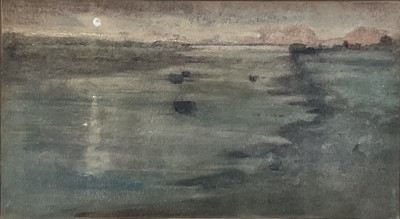 Lot 29 - Henry Boddington (1849-1925) watercolour, Pas de Calais at night, inscription attached verso, 14cm x 25cm, glazed frame