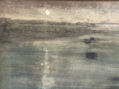 Lot 29 - Henry Boddington (1849-1925) watercolour, Pas de Calais at night, inscription attached verso, 14cm x 25cm, glazed frame