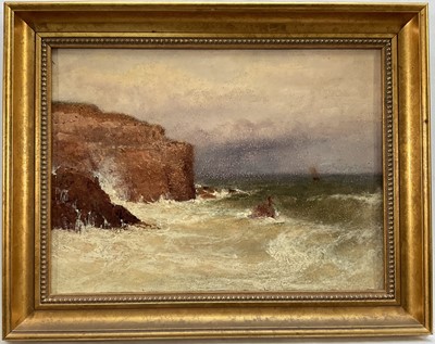 Lot 27 - Robert Watson (1815-1885) oil on board, coastal scene, inscribed Frenchman's Bay (County) Durham and dated 1883 verso, 22cm x 30cm, framed