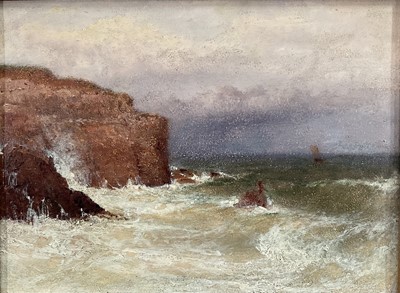 Lot 27 - Robert Watson (1815-1885) oil on board, coastal scene, inscribed Frenchman's Bay (County) Durham and dated 1883 verso, 22cm x 30cm, framed