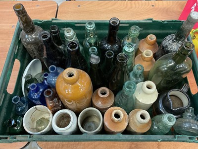 Lot 3113 - Group of antique glass and ceramic bottles and jars, including Colchester related