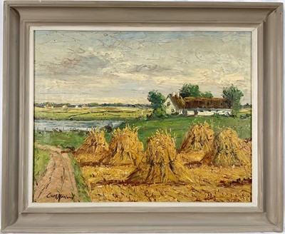 Lot 37 - 20th century oil on canvas, harvest landscape, bearing signature 'Carl Nielsen', 36cm x 46cm, framed