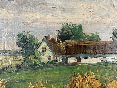 Lot 37 - 20th century oil on canvas, harvest landscape, bearing signature 'Carl Nielsen', 36cm x 46cm, framed