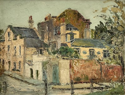 Lot 39 - George Hann (1900-1979) oil on board, street corner, signed, 34cm x 44cm, framed