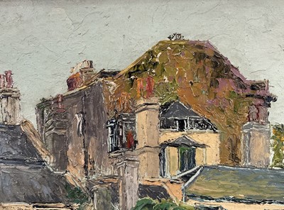 Lot 39 - George Hann (1900-1979) oil on board, street corner, signed, 34cm x 44cm, framed