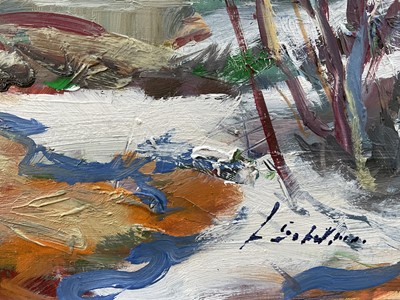 Lot 38 - Norwegian, 20th century, oil on board, signed indistinctly, Lake scene titled 'Spring, Tinnsjøen', 34cm x 48cm, framed