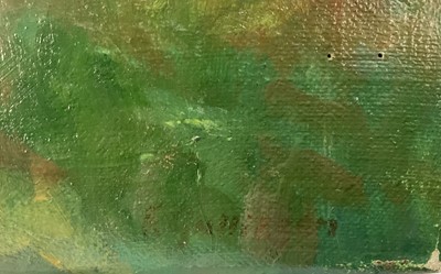 Lot 25 - Continental school, oil on canvas, shaded gardens and buildings, signed indistinctly lower right, 48cm x 58cm, unframed