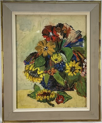 Lot 24 - Eastern European school mixed media on paper, still life of flowers, signed lower right, dated 1966, 55cm x 42cm, glazed frame