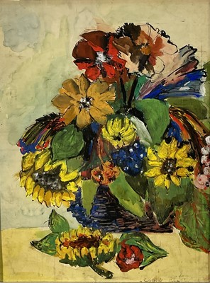 Lot 24 - Eastern European school mixed media on paper, still life of flowers, signed lower right, dated 1966, 55cm x 42cm, glazed frame