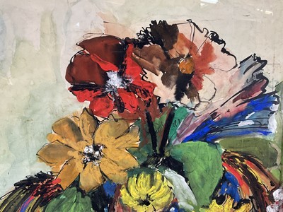 Lot 24 - Eastern European school mixed media on paper, still life of flowers, signed lower right, dated 1966, 55cm x 42cm, glazed frame