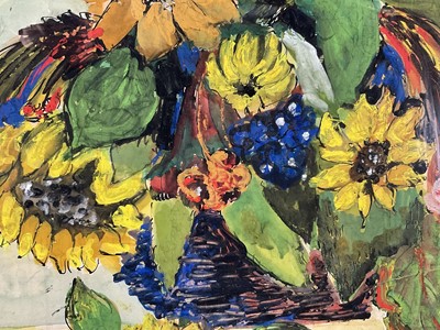 Lot 24 - Eastern European school mixed media on paper, still life of flowers, signed lower right, dated 1966, 55cm x 42cm, glazed frame