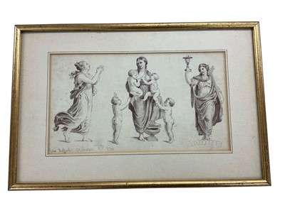 Lot 1171 - After Raphael - pen and wash, Arabesques, signed and dated 1836