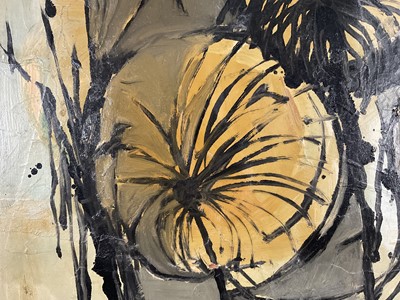 Lot 22 - 20th century abstract mixed media on board, signed D. G. Marshall, 41cm x 56cm, in a maple veneer frame