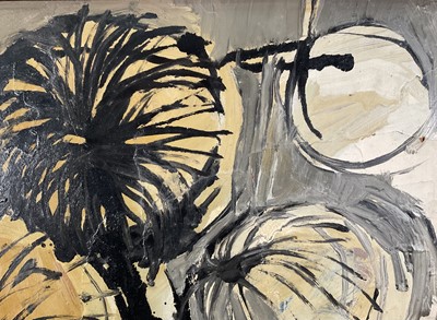 Lot 22 - 20th century abstract mixed media on board, signed D. G. Marshall, 41cm x 56cm, in a maple veneer frame