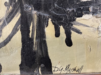 Lot 22 - 20th century abstract mixed media on board, signed D. G. Marshall, 41cm x 56cm, in a maple veneer frame