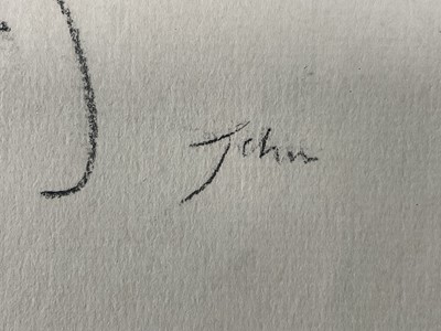 Lot 21 - English school, 1981, pencil on paper, portrait titled 'John', dated to label verso, 37cm x 26cm, mounted in glazed frame